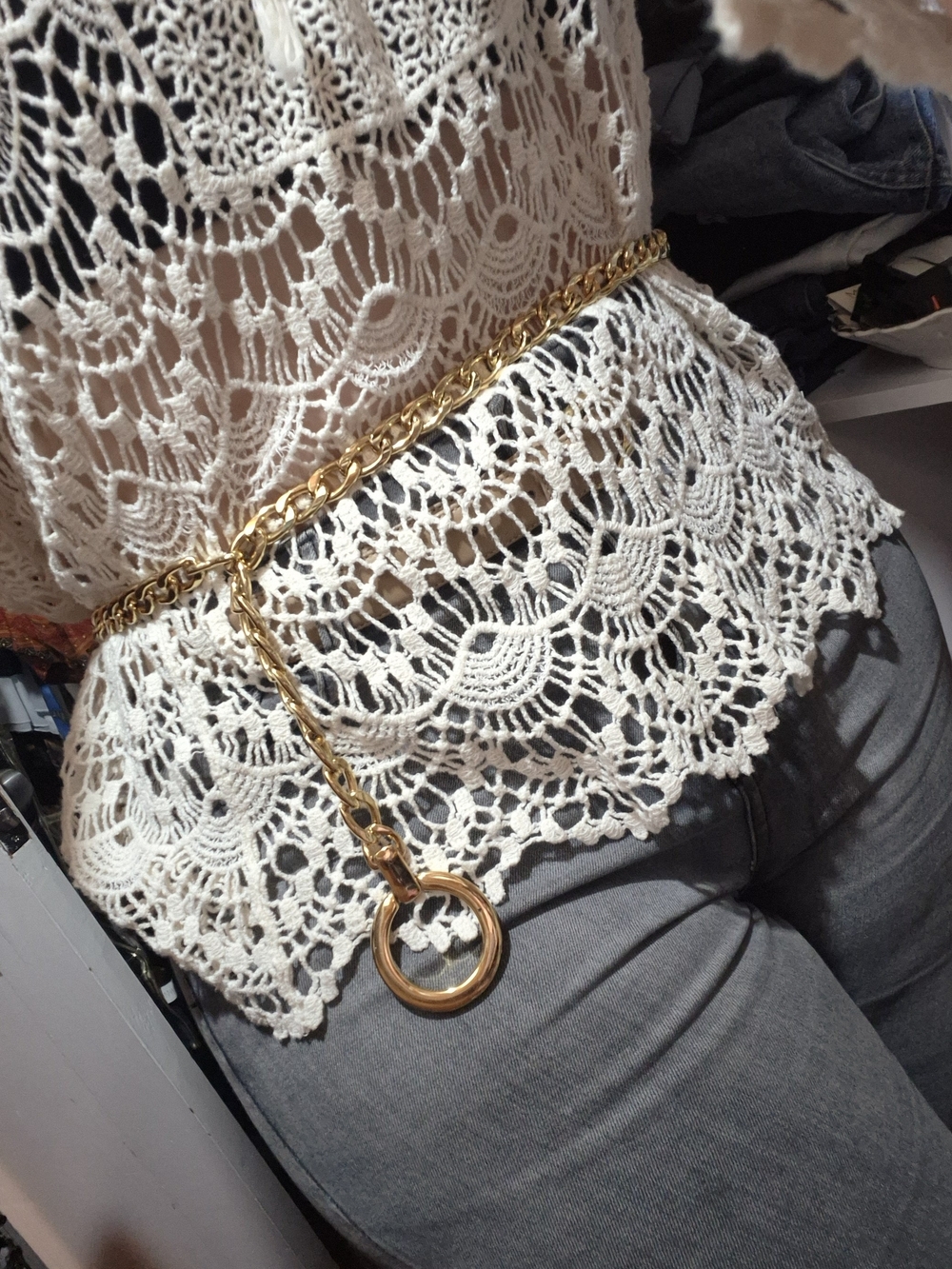 Vintage Gold Chain Waist Belt with Ring Pendant
